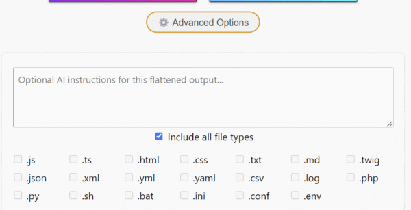 Advanced file type selector and instruction box